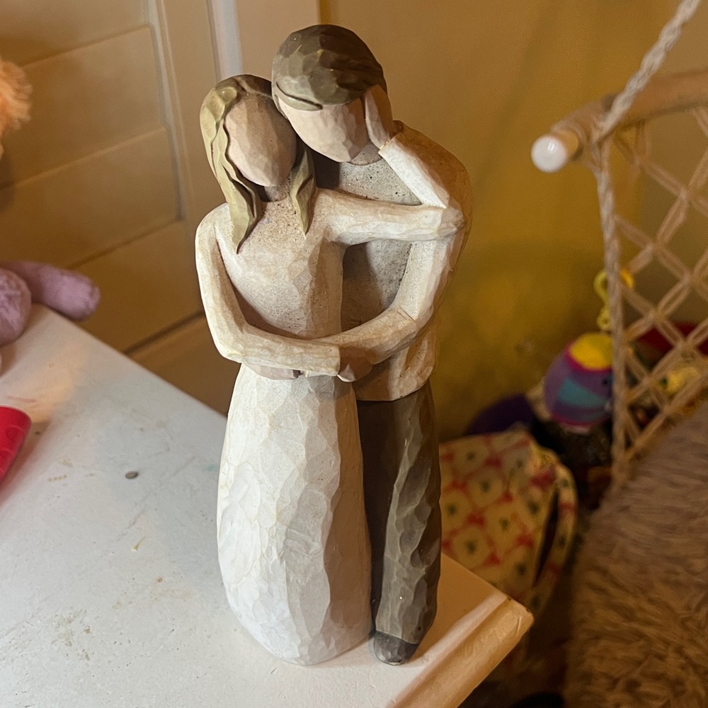 Embracing Couple Sculpture in Cream and Brown